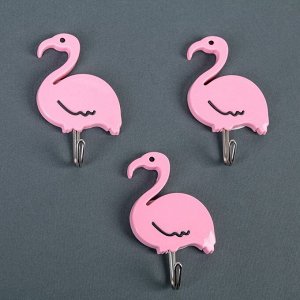 Набор крючков на липучке «Фламинго», 3 шт, цвет МИКС