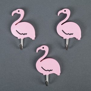 Набор крючков на липучке «Фламинго», 3 шт, цвет МИКС