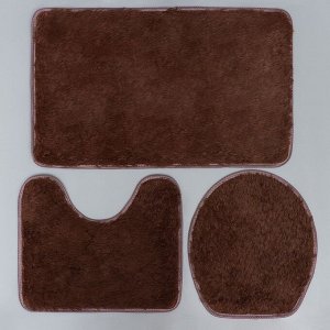 Набор ковриков для ванной и туалета Доляна «Пушистик», 3 шт: 32x40, 40x50, 50x80 см, цвет коричневый