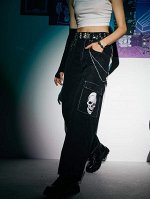 ROMWE Cyber Luvr с карманами Контрастная отделка Хэллоуин Повседневный Женские брюки