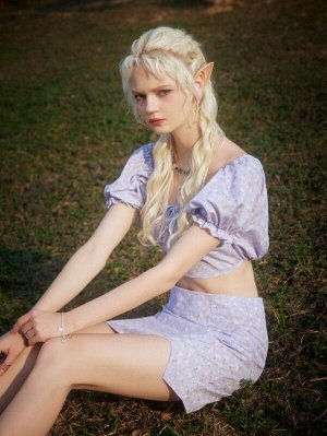 ROMWE Fairy Grunge с цветочным принтом Короткая блуза & Юбка с разрезом