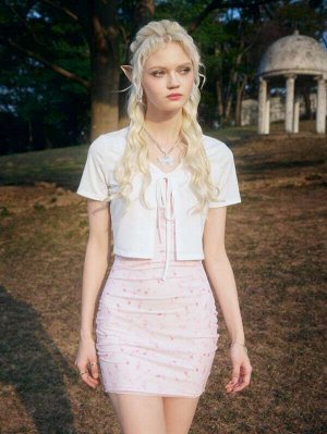 ROMWE Fairy Grunge с узлом Топ & с цветочным принтом Платье