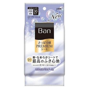 LION Дезодорант для всего тела в форме салфеток "Ban Premium Refresh Shower Sheets" (с пудрой, аромат «Цветочное мыло») 30 шт. / 24