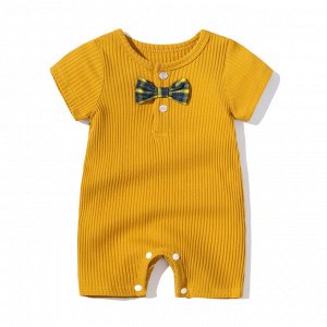 Песочник детский, с коротким рукавом, ткань хлопок "лапша", декорирован "бабочкой",  цвет желтый