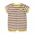 Песочник с коротким рукавом для мальчика, декорирован вышивкой, принт &quot;горизонтальная полоска&quot;,  цвет  коричневый/серый/желтый