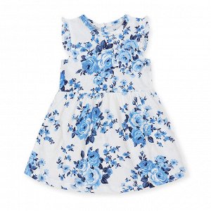 Легкое платье для девочки, принт "розы", цвет белый/синий