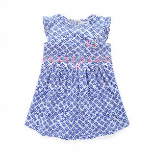 Легкое платье для девочки, декорировано вышивкой, цвет белый/синий