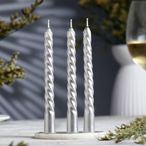 Набор свечей витых, 1.5x15 см, 3 шт., серебряный блистер