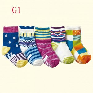 Набор носков для девочек (5 пар), принт "в клетку/в полоску", цвета в ассортименте