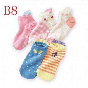 Набор носков для девочек (5 пар), принт "горошек/полоски", цвета в ассортименте