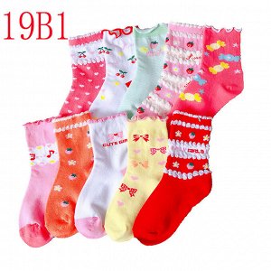 Набор носков для девочки (10 пар), принт "ягодки/конфетки", цвета в ассортименте