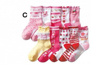 Набор носков для девочки (10 пар), принт "цветочки/ягодки", цвета в ассортименте