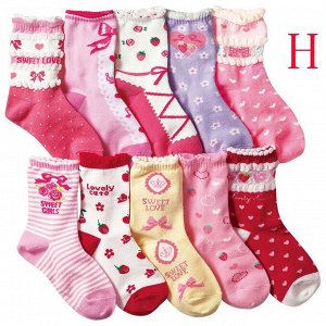 Набор носков для девочки (10 пар), принт "сердечки/бантики", цвета в ассортименте