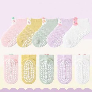 Набор носков для девочки, со стопперами (10 пар), принт "животные", цвета в ассортименте