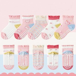 Набор носков для девочки, со стопперами (10 пар), принт "пони", цвета в ассортименте