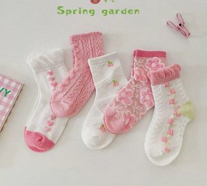 Набор носков для девочки (10 пар), принт "цветы", цвет белый/розовый