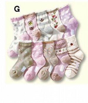 Набор носков для девочки (10 пар), принт "ягодки/цветочки", цвета в ассортименте