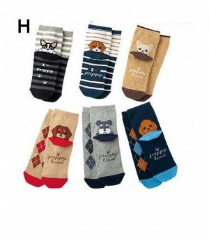 Набор носков для девочки (6 пар), принт "щенята", цвета в ассортименте