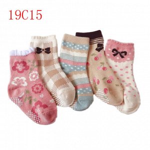 Набор носков для девочек, со стопперами (5 пар), принт "бантики/ягодки", цвета в ассортименте