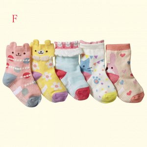 Набор носков для девочек (5 пар), принт "зверушки", цвета в ассортименте