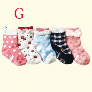 Набор носков для девочек (5 пар), принт "клетка/ягодки", цвета в ассортименте