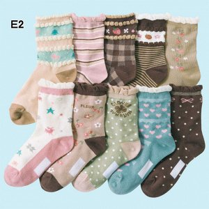 Набор носков для девочки (10 пар), принт "горошек/полоски", цвета в ассортименте