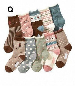 Набор носков для девочки (10 пар), принт "цветочки/горошек/полоски", цвета в ассортименте