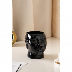 Ваза керамическая "Голова африканки", настольная, черная, глянец, 16 см