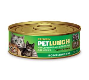 Конс. для кошек 100г."Petlunch" рубленное мясо КРОЛИК+ПЕЧЕНЬ *24шт.