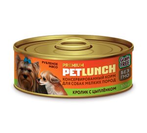 Конс. для собак 100г."Petlunch" рубленное мясо КРОЛИК+ЦЫПЛЕНОК.