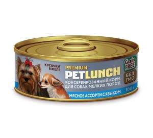 Конс. для собак 100г."Petlunch" рубленное мясо МЯСНОЕ АССОРТИ+ЯЗЫК.