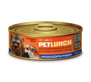 Конс. для собак 100г."Petlunch" рубленное мясо МЯСНОЕ АССОРТИ+РУБЕЦ.