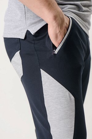 Спортивные брюки М-1228: Тёмно-синий / Серый меланж