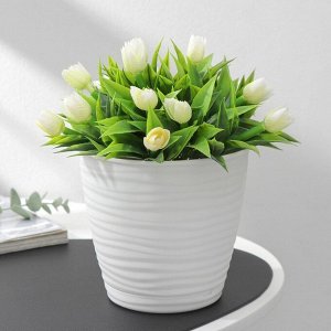 IDILAND Горшок для цветов с поддоном Saffron, 1,5 л, d=14,6 см, h=13,5 см, пластиковый, белый