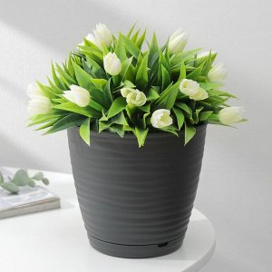 Горшок для цветов с поддоном Saffron, 1.5 л, d=14.6 см, h=13.5 см, пластиковый, чёрный