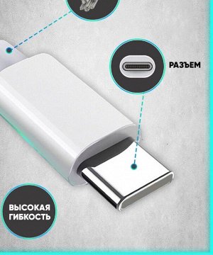 Кабель зарядный с Type-C (USB-C) на Type-C (USB-C) быстрая зарядка 1м и 2м, белый