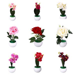 LADECOR Цветы в горшке, керамика, пластик, 7х7х17,2см, 9 цветов, 2 вида