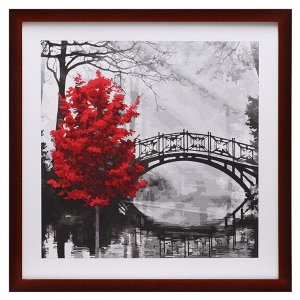 Картина "Красное дерево у моста" 70х70(74х74) см