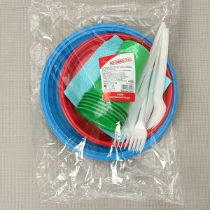 Набор одноразовой посуды Не ЗАБЫЛИ! «Светофор», тарелки d=20,5 см, d=17 см, стаканы, вилки, ножи, салфетки, цвет микс