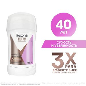 NEW ! Rexona Clinical Protection антиперспирант-стик женский Сухость и Уверенность, защита 96 часов, 40 мл