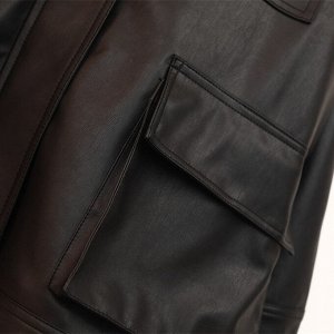 Куртка женская черная удлиненная с накладными карманами
