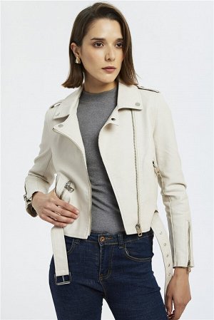 Куртка женская кремовая с замками на рукавах