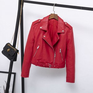 Куртка женская красная с клепками на воротнике