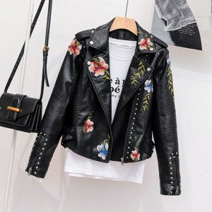 Куртка женская черная с цветочной вышивкой