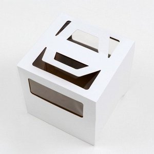 Коробка под торт 2 окна, с ручками, белая, 24 х 24 х 24