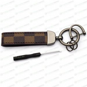 Брелок на ключи с кожаным коричневым ремешком с узорами (с отверткой в комплекте)