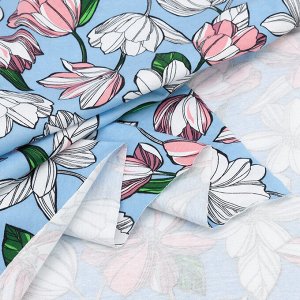 Ткань на отрез кулирка R6164-V3 Тюльпаны на голубом