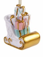 Новогоднее подвесное украшение Сани с Подарками из полирезины / 6х4,5х3,5см