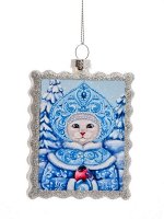 Новогоднее подвесное украшение Котик Снегурочка из стекла / 2x6,8x9,3см
