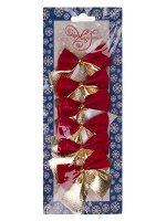 Новогоднее украшение БАНТ Красные с золотом из полиэстера, набор из 6 шт. / 5х5x0,01см